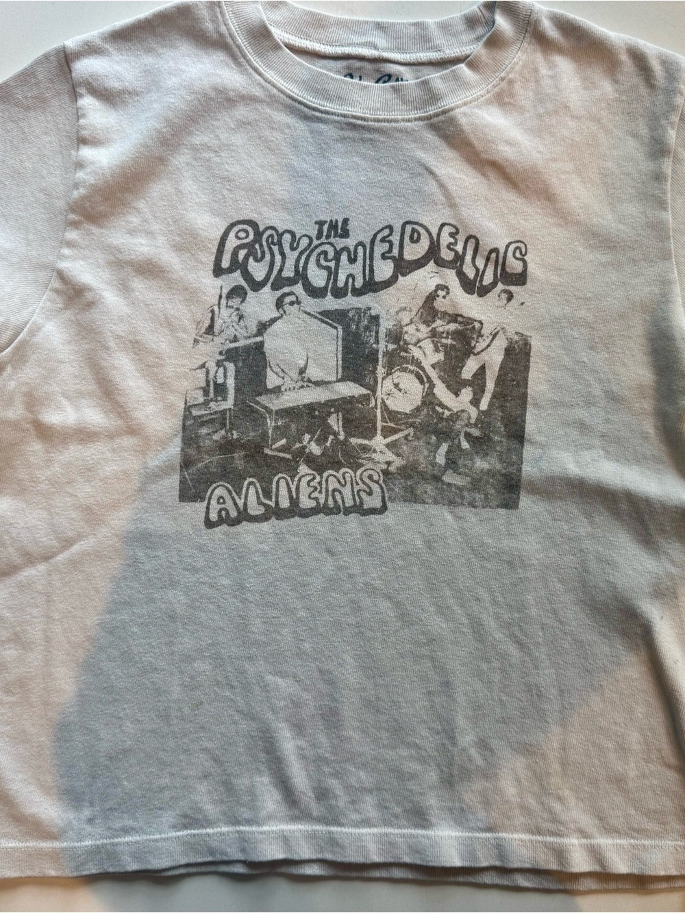 Brandy Melville White Graphic Psychedelic Aliens Tee
